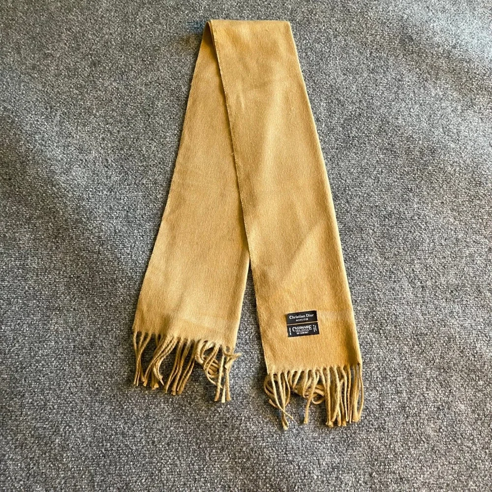 Christian Dior Monsieur Scarf Camel Tan Cashmaire‎ Acrylic Fringe Made in Japan